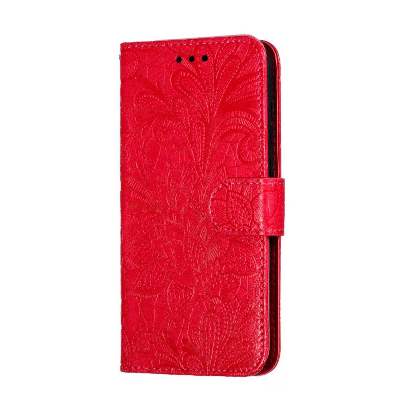 Lærdeksel Folio Deksel Huawei Y5 2019 Lilla Mobildeksel Tribal Thong Blomster