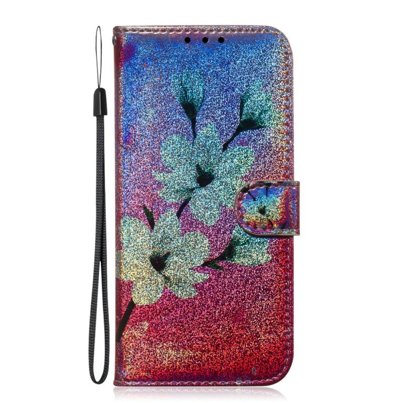 Lærdeksel Folio Deksel Huawei Y5 2019 Mobildeksel Glitter Blomster