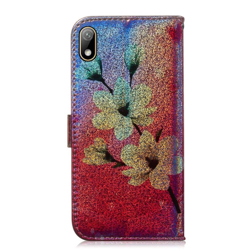 Lærdeksel Folio Deksel Huawei Y5 2019 Mobildeksel Glitter Blomster