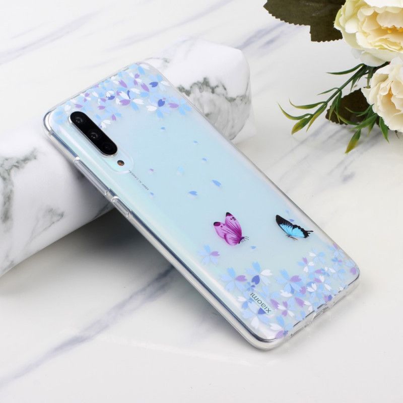 Deksel Xiaomi Mi 9 Lite Gjennomsiktige Sommerfugler Og Blomster Beskyttelse