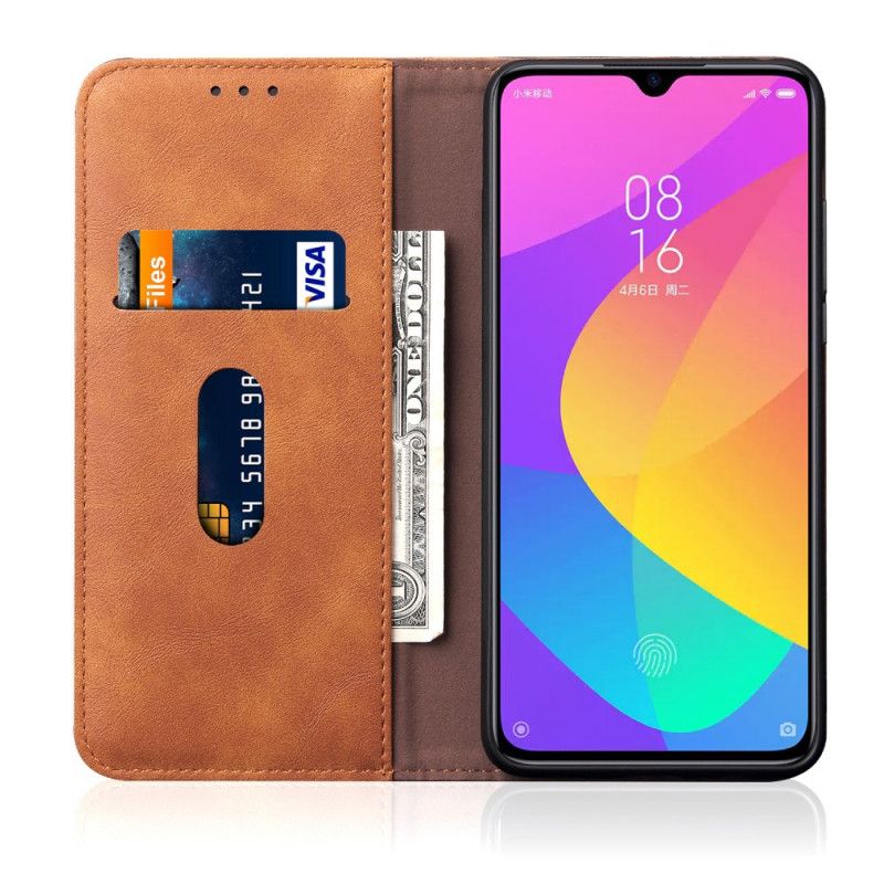 Folio Deksel Xiaomi Mi 9 Lite Svart Mobildeksel Sydd Skinneffekt