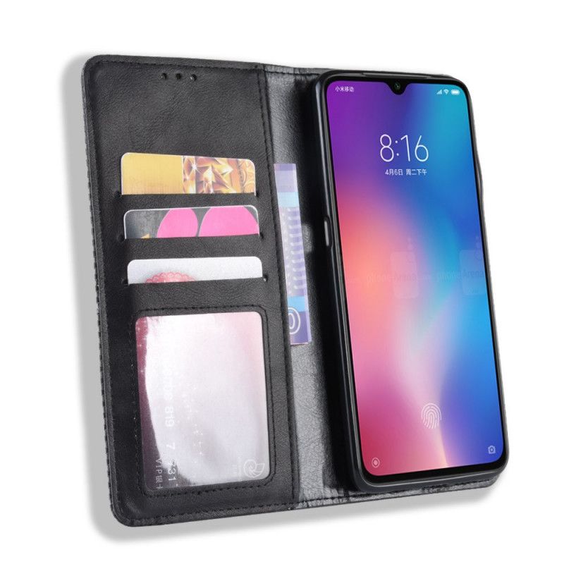 Folio Deksel Xiaomi Mi 9 Lite Svart Stilisert Vintage-Skinneffekt Beskyttelse