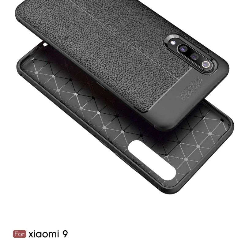 Deksel Xiaomi Mi 9 Svart Dobbeltlinje Litchi-Effekt