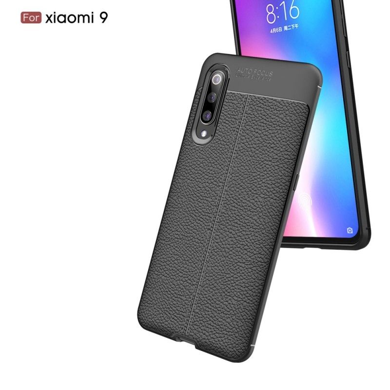 Deksel Xiaomi Mi 9 Svart Dobbeltlinje Litchi-Effekt