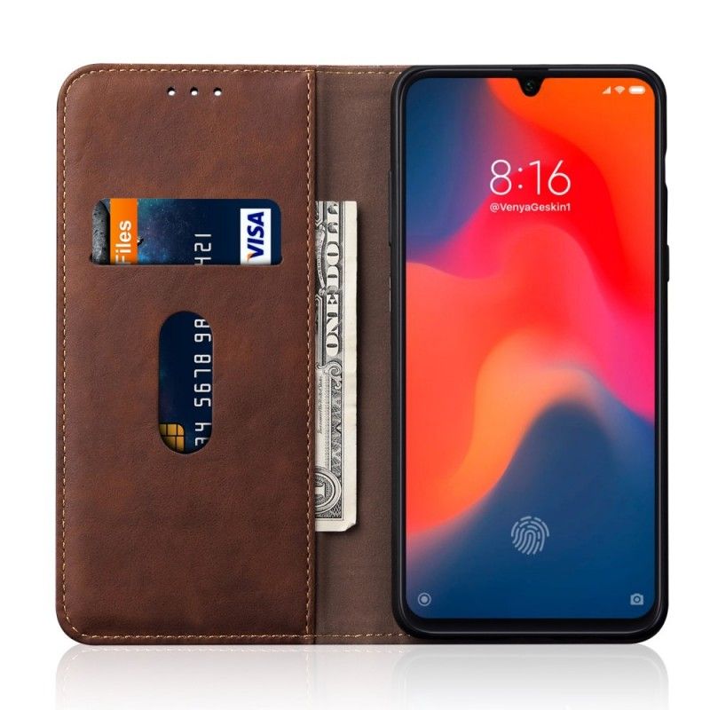 Folio Deksel Xiaomi Mi 9 Svart Sydd Skinneffekt