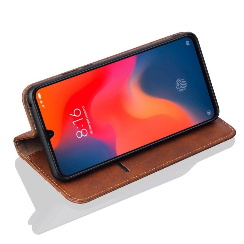 Folio Deksel Xiaomi Mi 9 Svart Sydd Skinneffekt