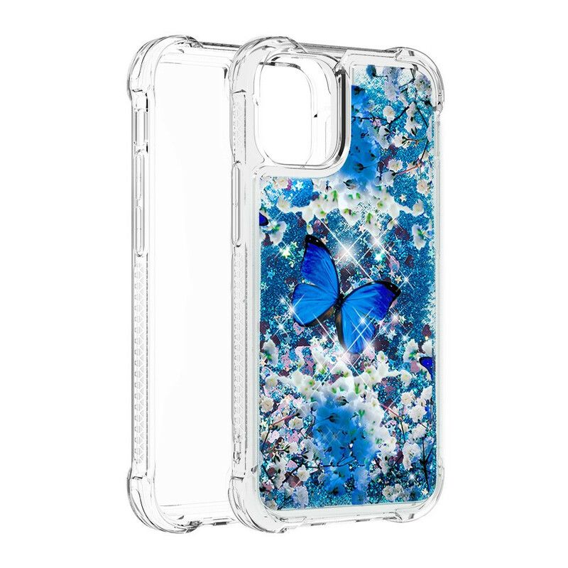 Deksel iPhone 13 Mini Blå Glittersommerfugler