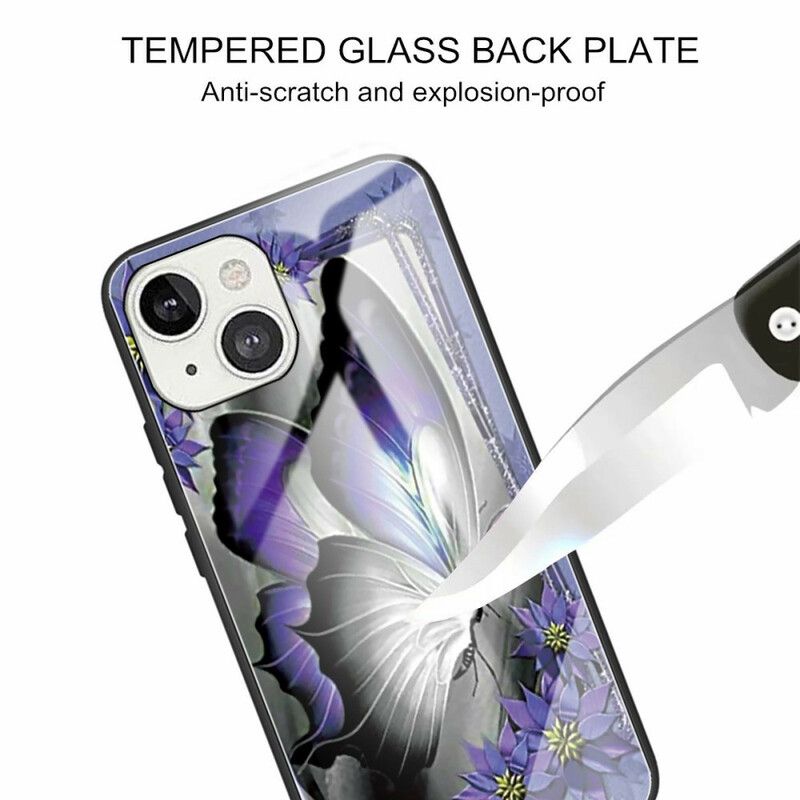 Deksel iPhone 13 Mini Lilla Sommerfugl Herdet Glass