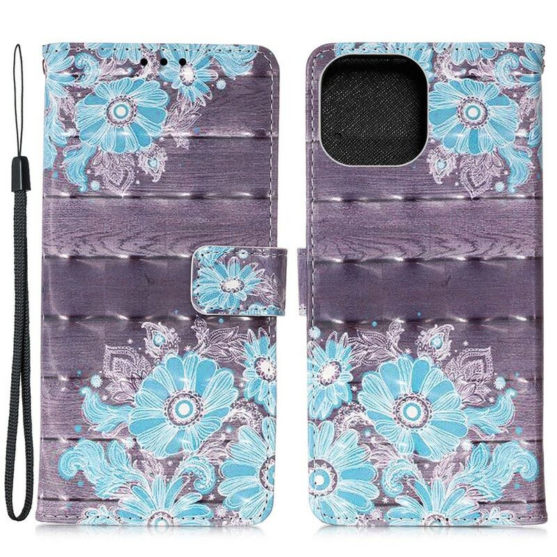 Folio Deksel iPhone 13 Mini Blå Blomster