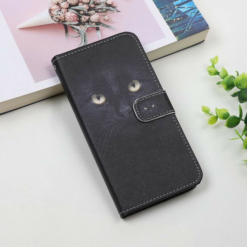 Folio Deksel iPhone 13 Mini Black Strappy Cat Eyes