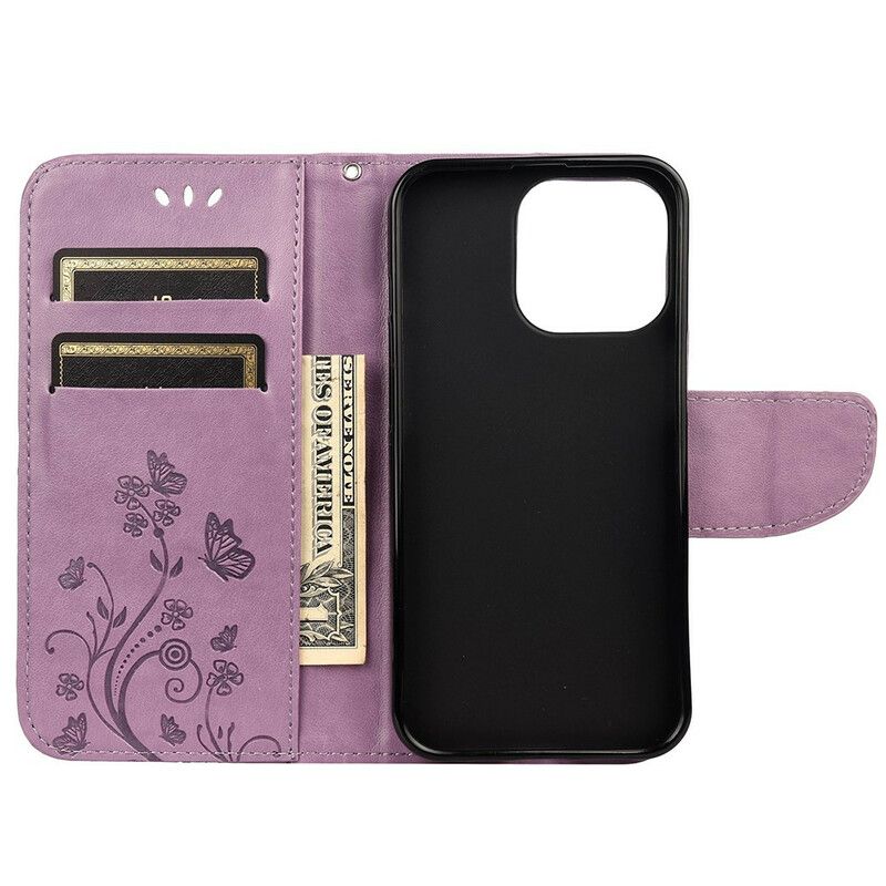 Folio Deksel iPhone 13 Mini Floral Strappy