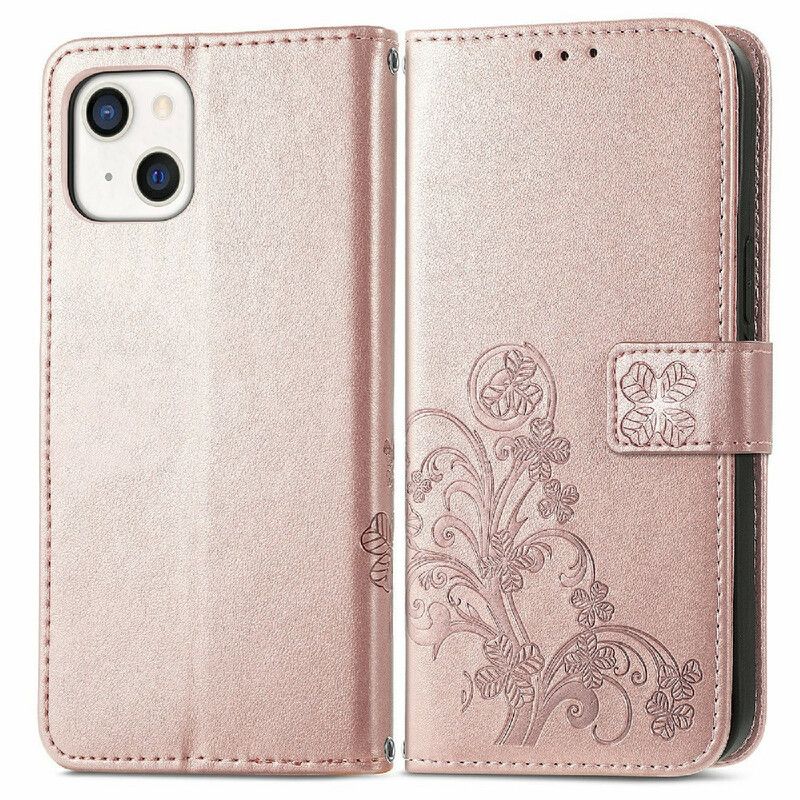 Folio Deksel iPhone 13 Mini Sommerfugler Og Blomster Strappy