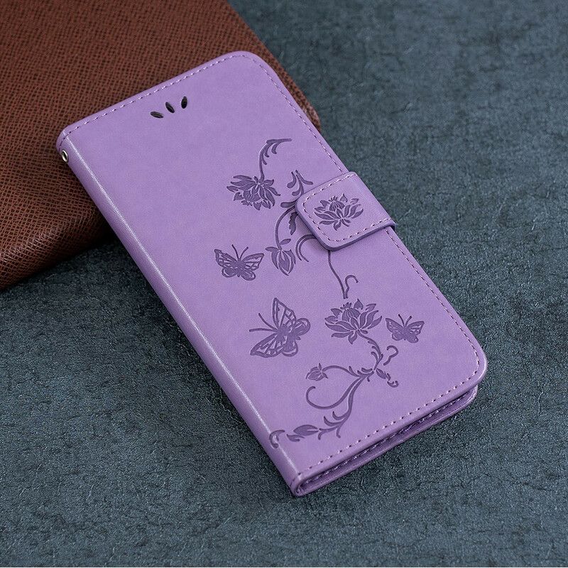 Folio Deksel iPhone 13 Mini Sommerfugler Og Blomster Strappy Beskyttelse Deksel