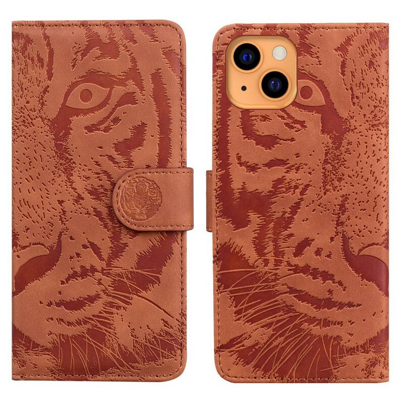 Folio Deksel iPhone 13 Mini Tiger Face Print Beskyttelse Deksel