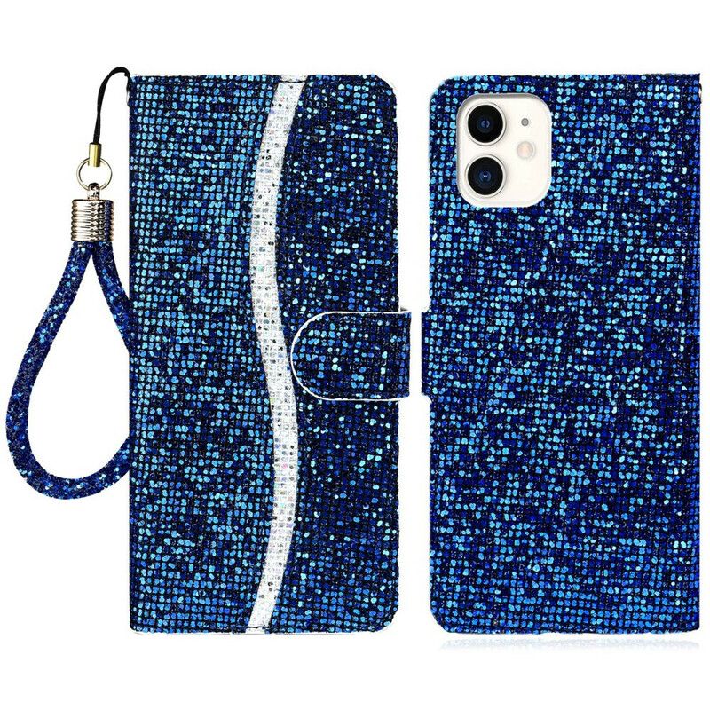 Lærdeksel Folio Deksel iPhone 13 Mini Mobildeksel Glitter S Design