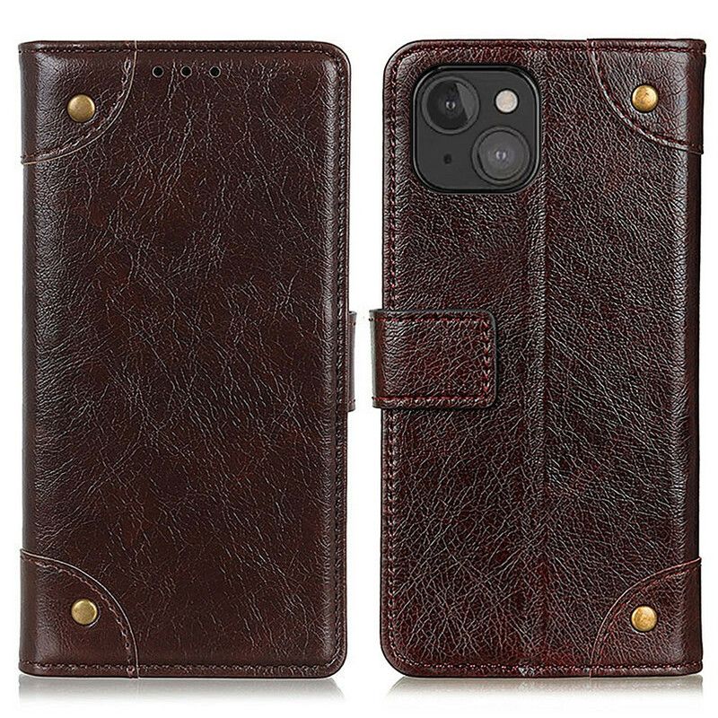 Lærdeksel Folio Deksel iPhone 13 Mini Mobildeksel Style Nappa Leather Vintage Nagler