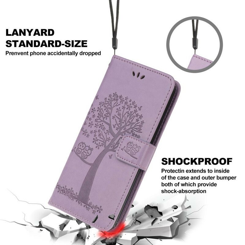 Lærdeksel Folio Deksel iPhone 13 Mini Tree Og Strappy Owls