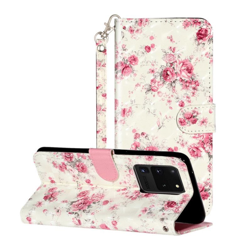 Folio Deksel for Samsung Galaxy S20 Ultra Blomster Lette Flekker Med Stropp