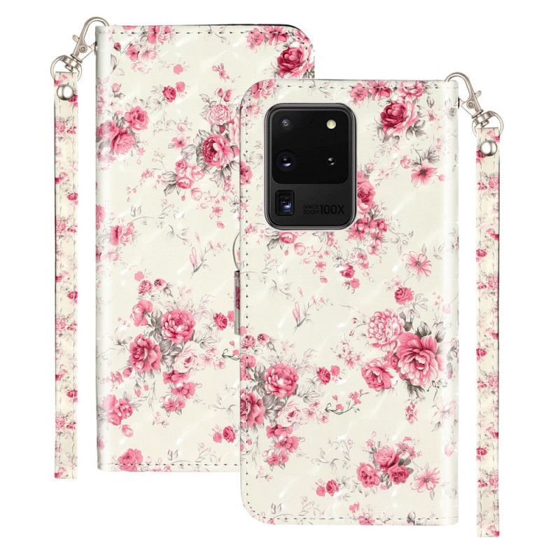 Folio Deksel for Samsung Galaxy S20 Ultra Blomster Lette Flekker Med Stropp