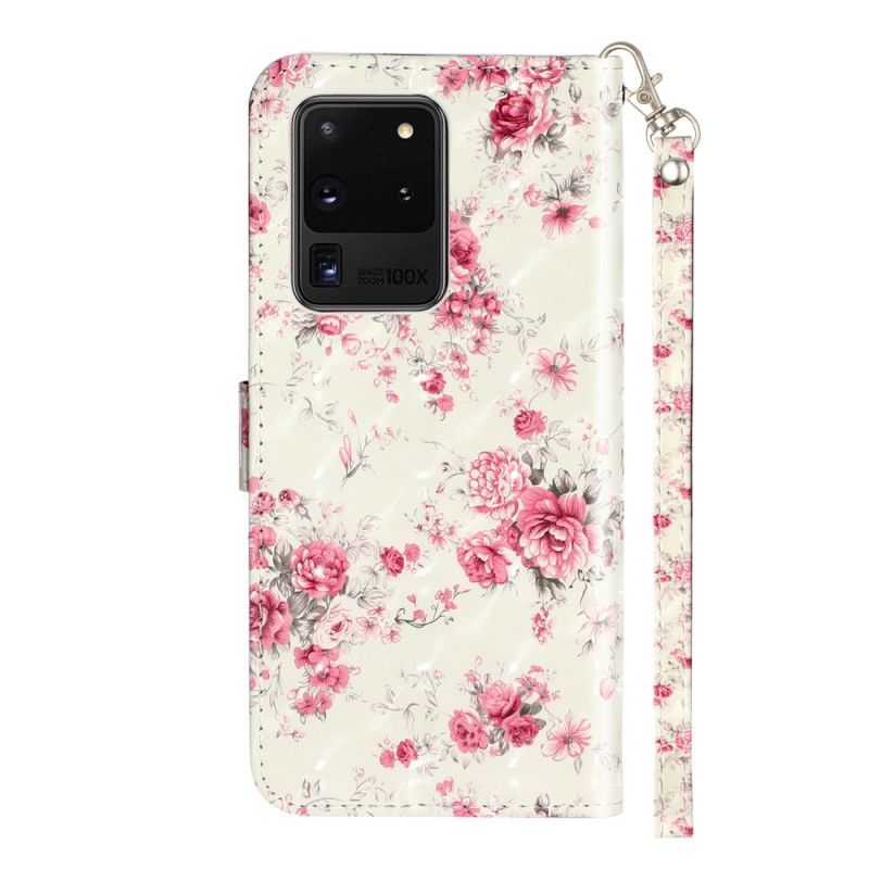 Folio Deksel for Samsung Galaxy S20 Ultra Blomster Lette Flekker Med Stropp