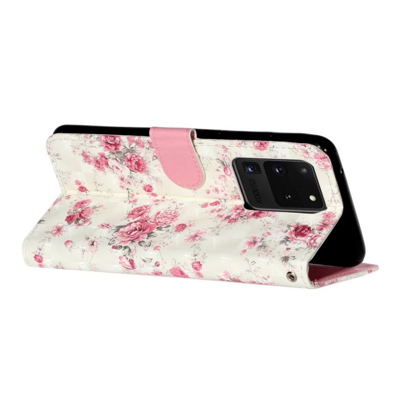 Folio Deksel for Samsung Galaxy S20 Ultra Blomster Lette Flekker Med Stropp