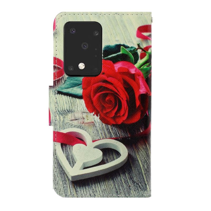 Folio Deksel Samsung Galaxy S20 Ultra Romantisk Rose Med Tanga Beskyttelse