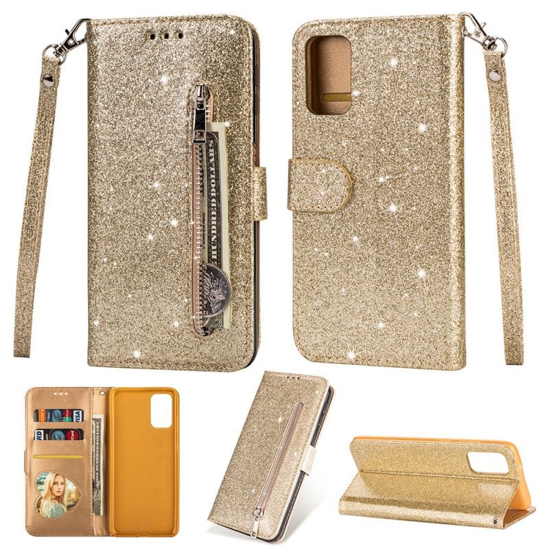 Folio Deksel Samsung Galaxy S20 Ultra Svart Glitterpung Beskyttelse