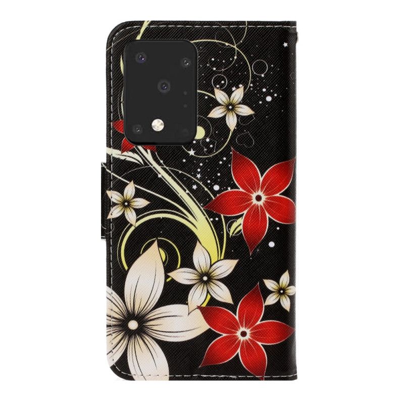 Lærdeksel Folio Deksel Samsung Galaxy S20 Ultra Fargerike Blomster Med Tanga