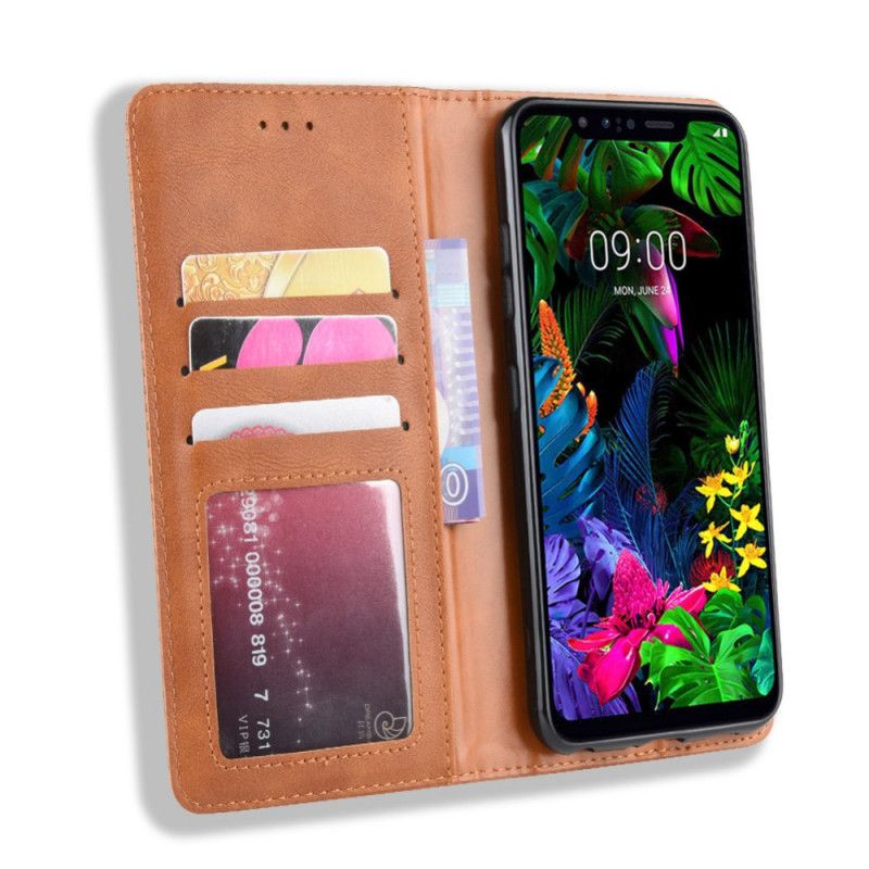 Folio Deksel ThinQ LG G8S ThinQ Svart Stilisert Vintage-Skinneffekt