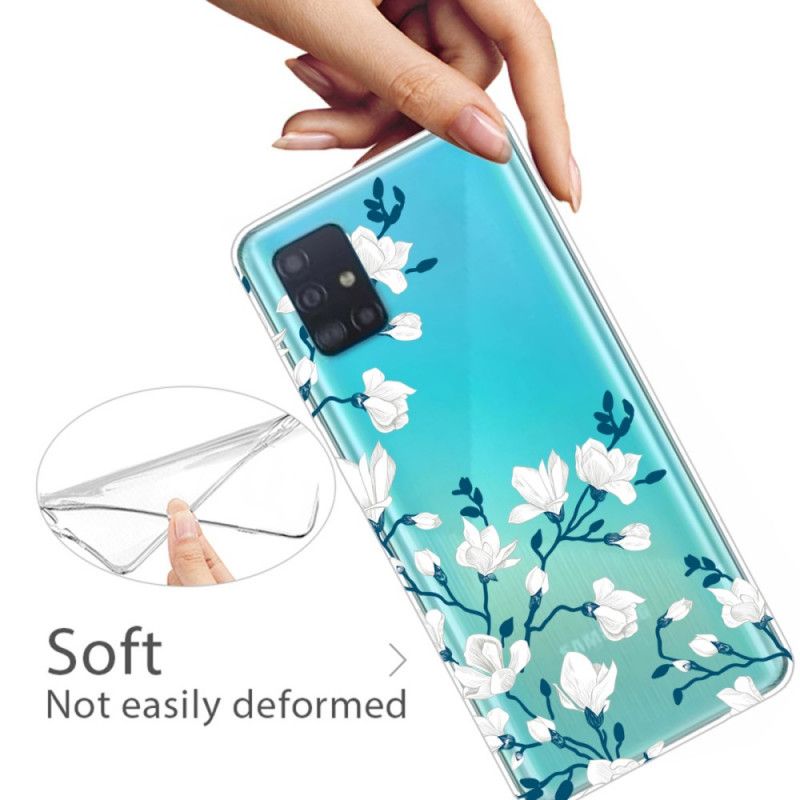 Deksel Samsung Galaxy A71 Hvite Blomster Anti-fall