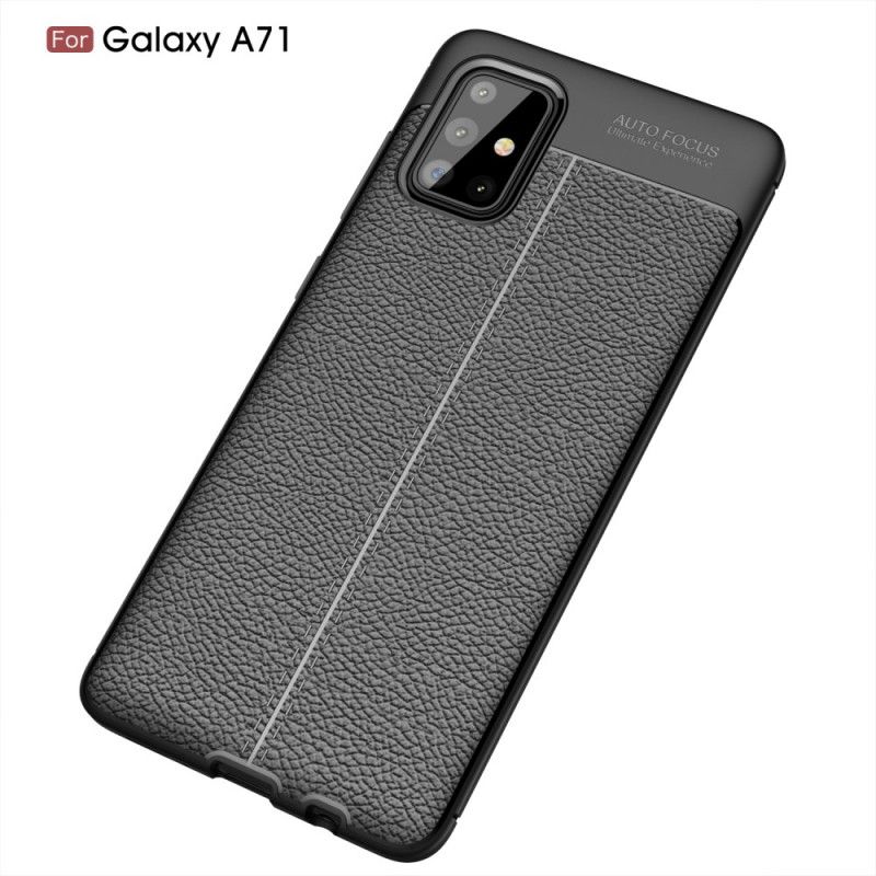 Deksel Samsung Galaxy A71 Svart Dobbeltlinjet Litchi-Effekt