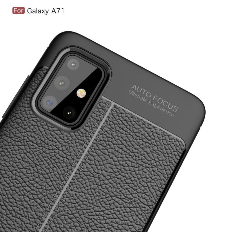 Deksel Samsung Galaxy A71 Svart Dobbeltlinjet Litchi-Effekt