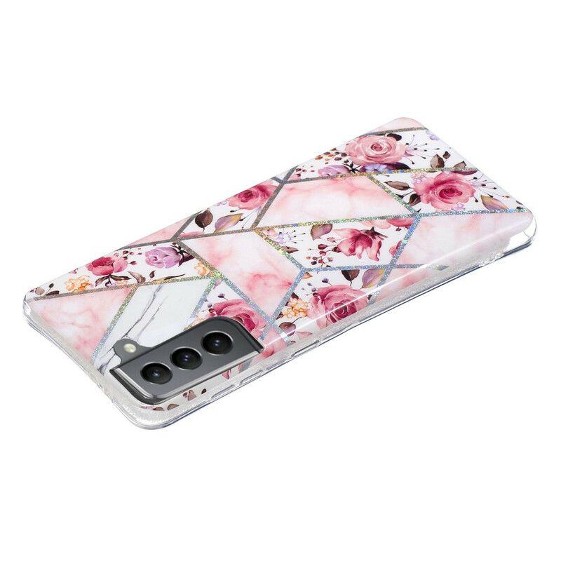 Deksel Samsung Galaxy S21 Fe Marmorerte Blomster