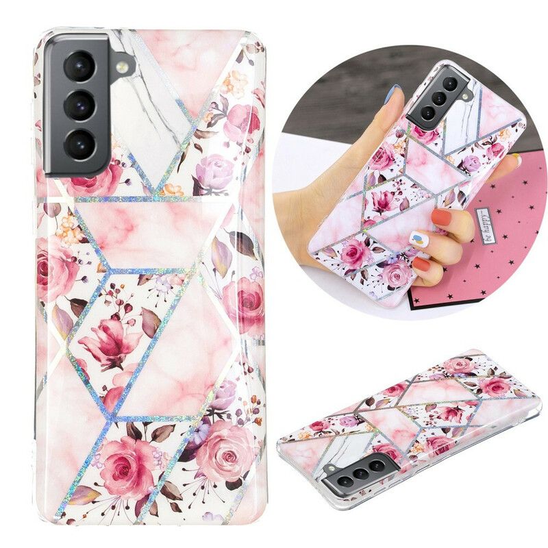 Deksel Samsung Galaxy S21 Fe Marmorerte Blomster