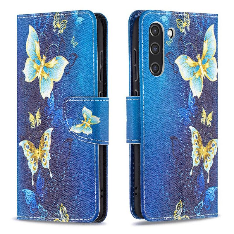 Folio Deksel Samsung Galaxy S21 Fe Butterflies Kings Beskyttelse Deksel