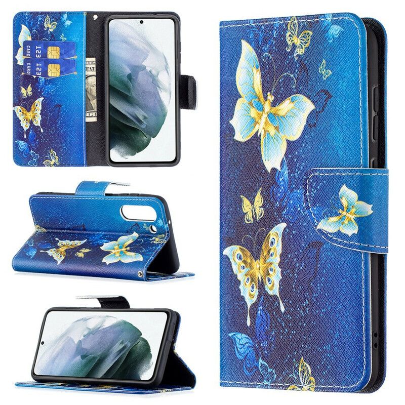 Folio Deksel Samsung Galaxy S21 Fe Butterflies Kings Beskyttelse Deksel