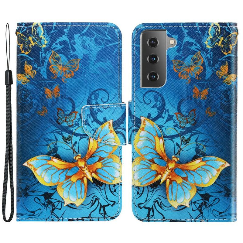 Folio Deksel Samsung Galaxy S21 Fe Butterflies Stroppvariasjoner