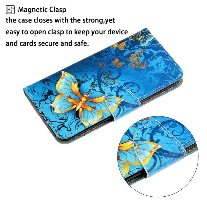 Folio Deksel Samsung Galaxy S21 Fe Butterflies Stroppvariasjoner