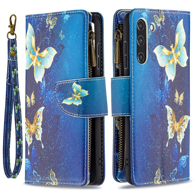 Folio Deksel Samsung Galaxy S21 Fe Butterflies Butterflies Zip-lomme