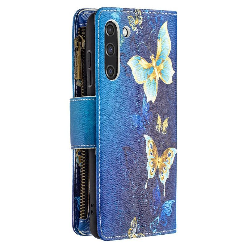 Folio Deksel Samsung Galaxy S21 Fe Butterflies Butterflies Zip-lomme