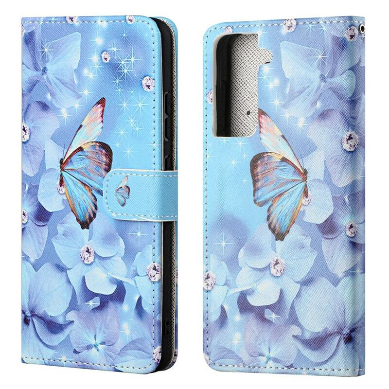 Folio Deksel Samsung Galaxy S21 Fe Diamond Strappy Butterflies