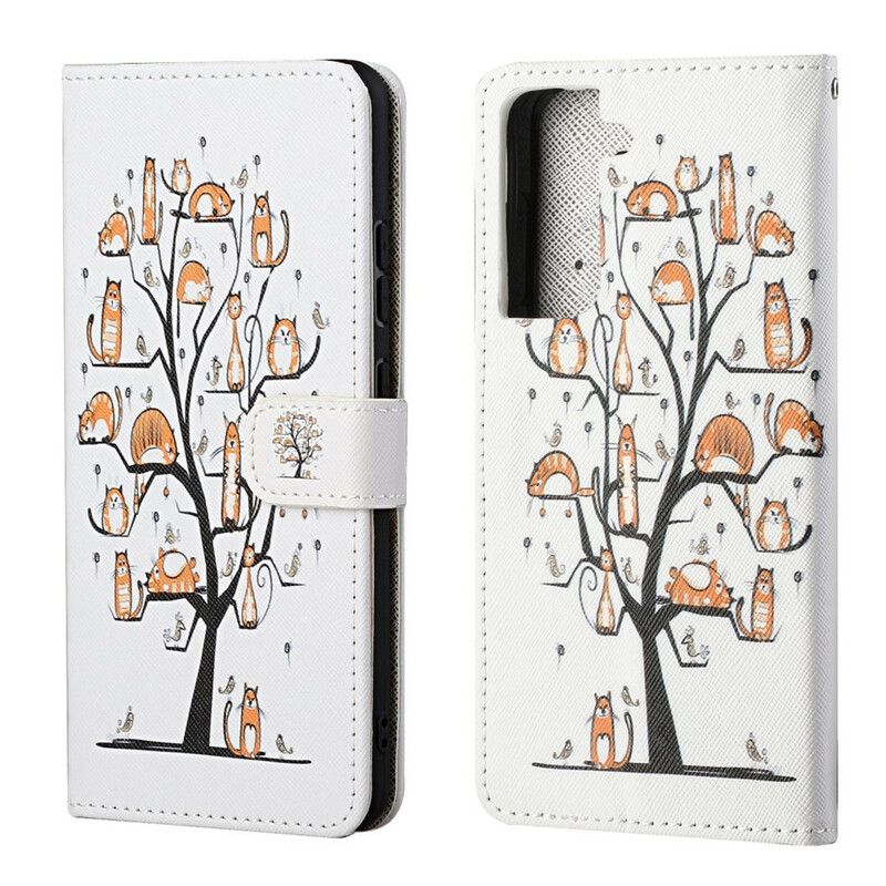 Folio Deksel Samsung Galaxy S21 Fe Funky Cats Strappy Beskyttelse Deksel