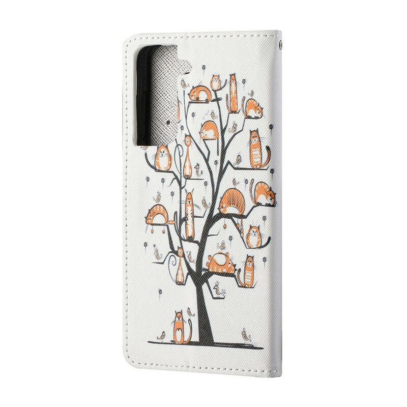 Folio Deksel Samsung Galaxy S21 Fe Funky Cats Strappy Beskyttelse Deksel