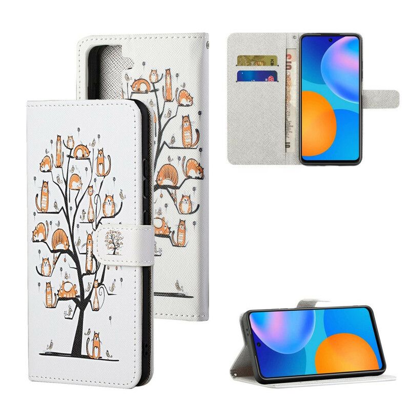 Folio Deksel Samsung Galaxy S21 Fe Funky Cats Strappy Beskyttelse Deksel