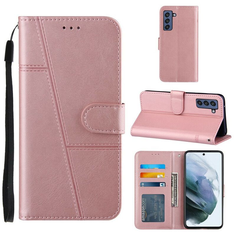 Folio Deksel Samsung Galaxy S21 Fe Geo Leather Effect Strappy