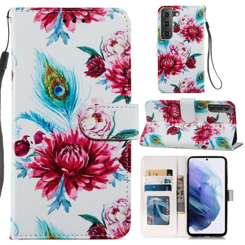 Folio Deksel Samsung Galaxy S21 Fe Intense Blomster Beskyttelse Deksel