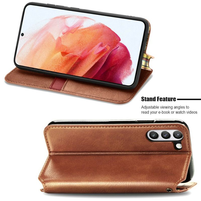 Folio Deksel Samsung Galaxy S21 Fe Leather Effect Diamond Texture Beskyttelse Deksel