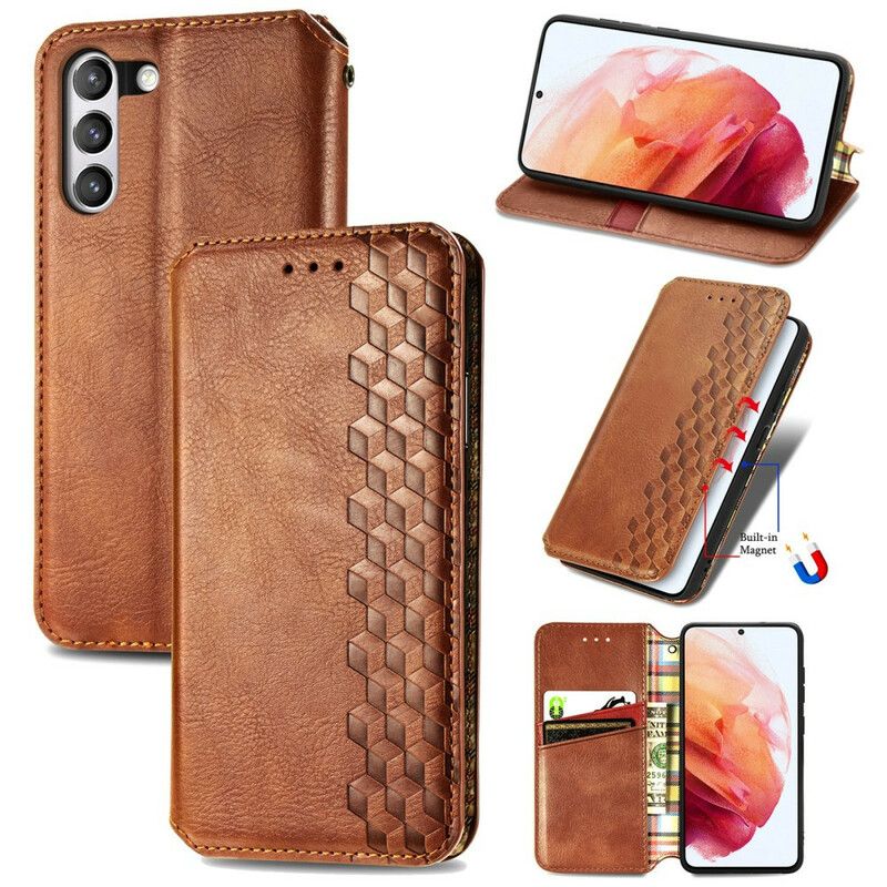 Folio Deksel Samsung Galaxy S21 Fe Leather Effect Diamond Texture Beskyttelse Deksel