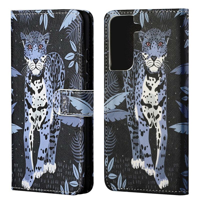 Folio Deksel Samsung Galaxy S21 Fe Leopard Strappy Beskyttelse Deksel