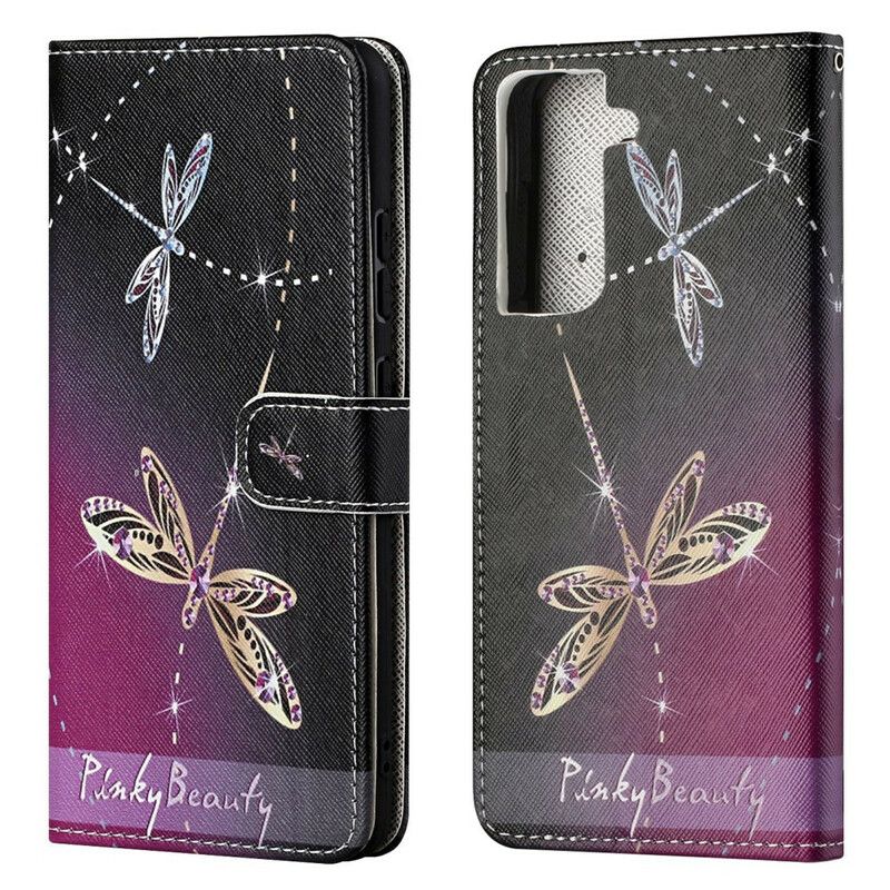 Folio Deksel Samsung Galaxy S21 Fe Strappy Dragonflies